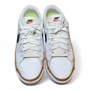 US 10 Nike Court Legacy Low – White/Black Tan Canvas Trim Leather